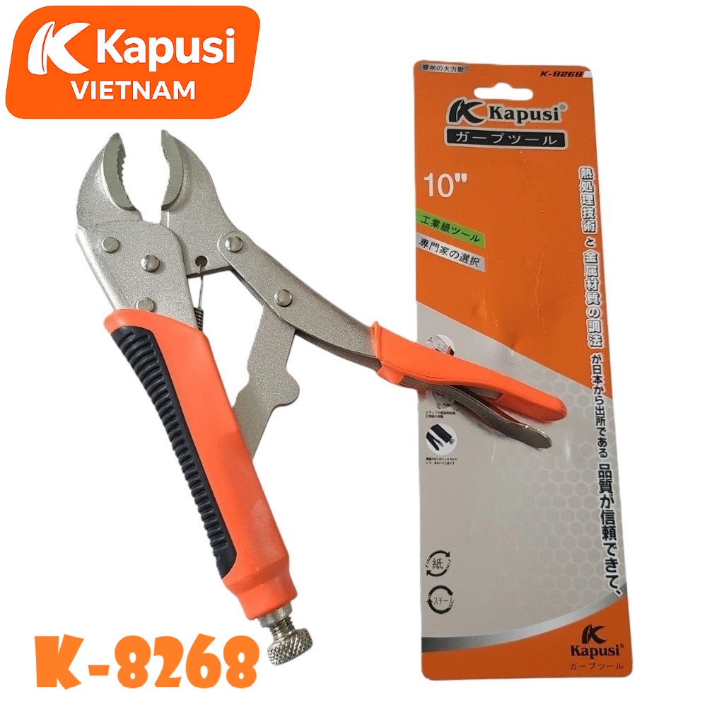 Kìm Chết Tay Bọc Nhựa Kapusi K-8268 10 Inch – Thép Cr-V Siêu Bền, Kẹp Chắc 20–65mm, Chống Gỉ, Bh 12 tháng