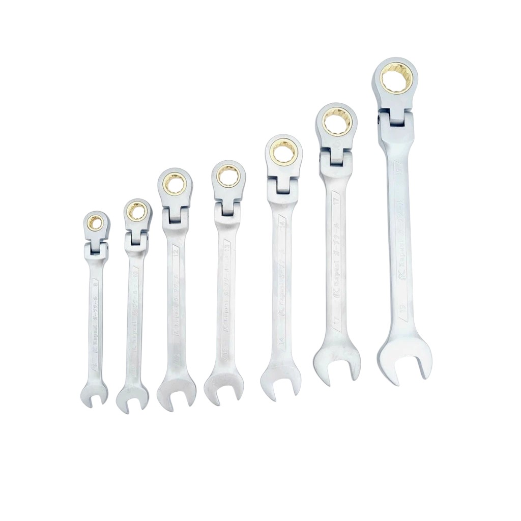 Bộ cờ lê vòng miệng tự động đảo chiều lắt léo KAPUSI 7 chi tiết K7733 8-19mm, thép CR-V, bánh cóc 72 răng, Bh 12 tháng