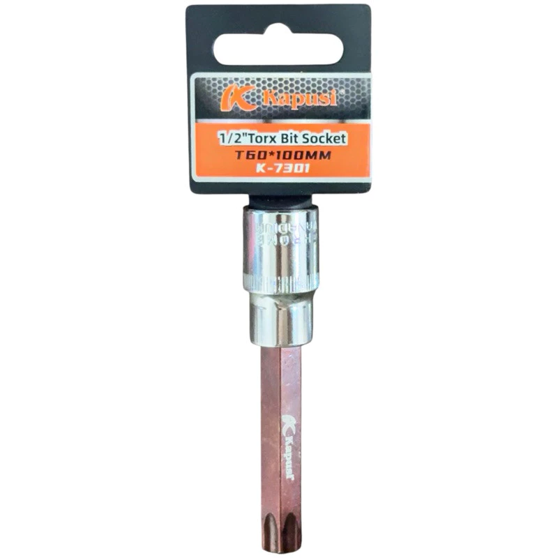 Đầu Tuýp Hoa Thị 6 Cạnh (Torx) Kapusi 1/2 inch Dài 100mm – T20 Đến T60 – Thép CRV, Đầu S2, Bán Lẻ Từng Cỡ, Bh 12 tháng