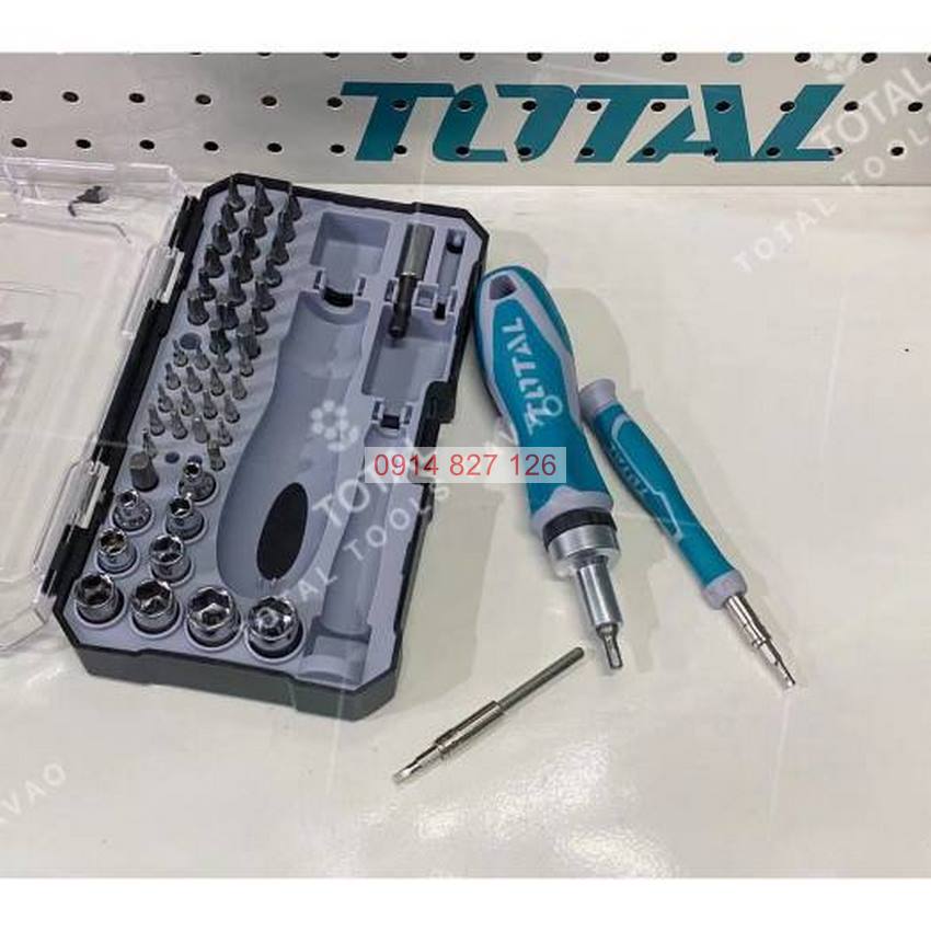 Bộ tua vít đa năng tự động 55 chi tiết TOTAL TACSD30556 gồm tua vít, mũi vít, đầu tuýp