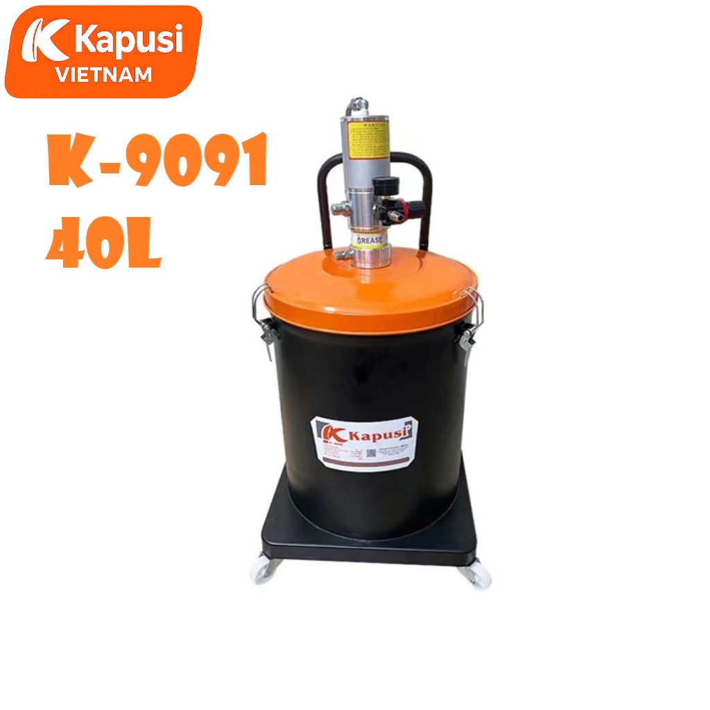 Máy Bơm Mỡ Khí Nén 40L Kapusi K-9091 - Thùng Bơm Mỡ Bằng Hơi Công Nghiệp Thép Dày Sơn Tĩnh Điện Chống Gỉ, BH 12 tháng