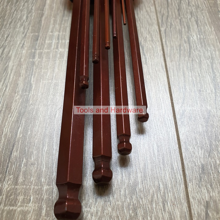 Bộ Lục Giác Thép Nâu Đầu Bi Hãng Kapusi K-7408 9 Cây Chữ L 1.5-10mm, Chất liệu thép CR-V6150