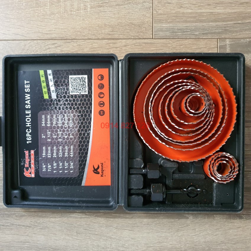 Bộ mũi khoan khoét lỗ thạch cao, lỗ gỗ hãng Kapusi 8chi tiết (K-3681) và 16chi tiết (K-3683)