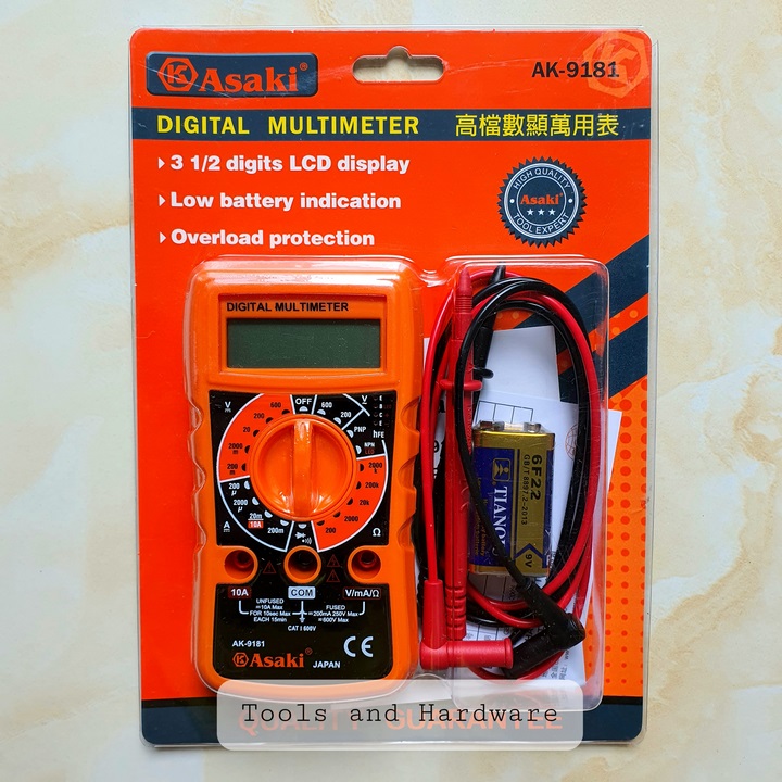 Đồng hồ vạn năng hãng Asaki Nhật Bản AK-9181 dùng đo điện AC, DC có tặng kèm 1 bút thử điện Kapusi (Đồng hồ đo điện)