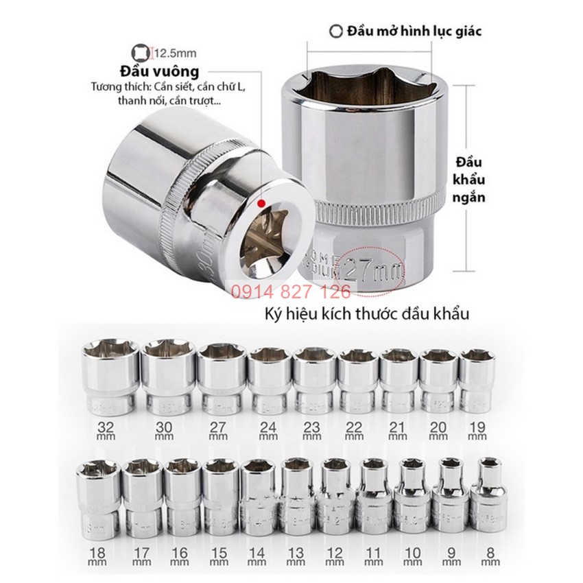 Tuýp khẩu trắng ngắn KAPUSI Nhật Bản 1/2 inch cỡ 8-32mm