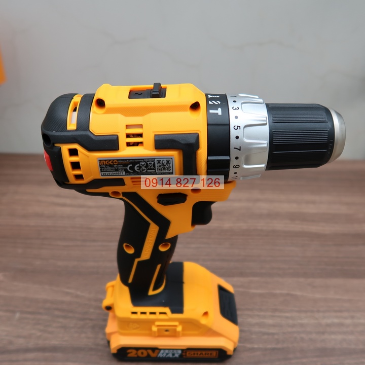 Máy khoan búa không chổi than hãng INGCO pin Lithium-Ion CIDLI20608 kèm pin, bộ sạc và 3 mũi khoan bê tông