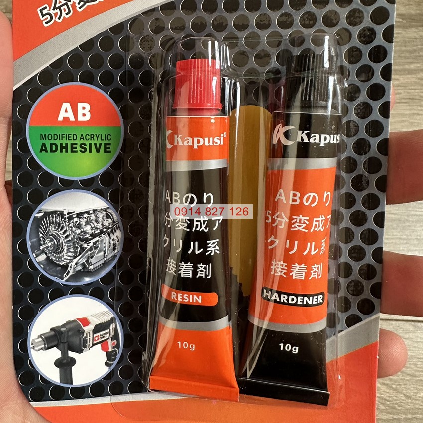 Keo ab 2 thành phần Acrylic hãng KAPUSI Japan hàn nối vá sắt, thép, kim loại, nhựa, gỗ, cao su diy-vietnam
