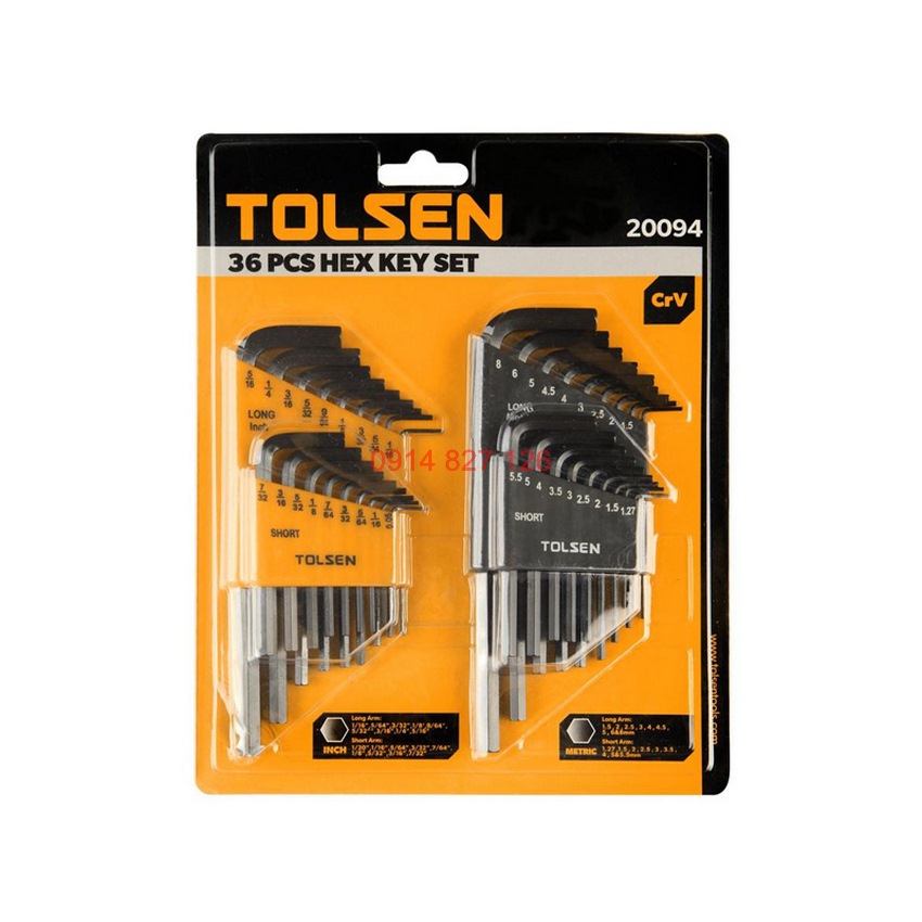 Bộ lục giác hệ met- inch hãng Tolsen 36 chi tiết 20094 thép cr-v