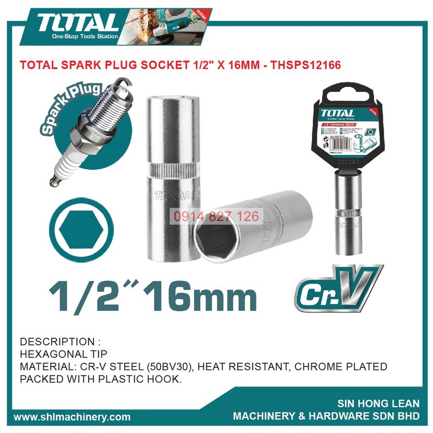 Đầu tuýp lục giác mở bugi xe máy 16mm và 21mm TOTAL THSPS12166 THSPS12216 chất liệu thép CR-V