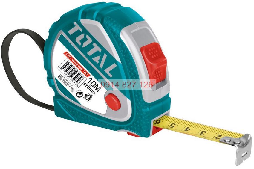 Thước kéo thép nền vàng dài 10m, rộng 25mm TOTAL TMT126101