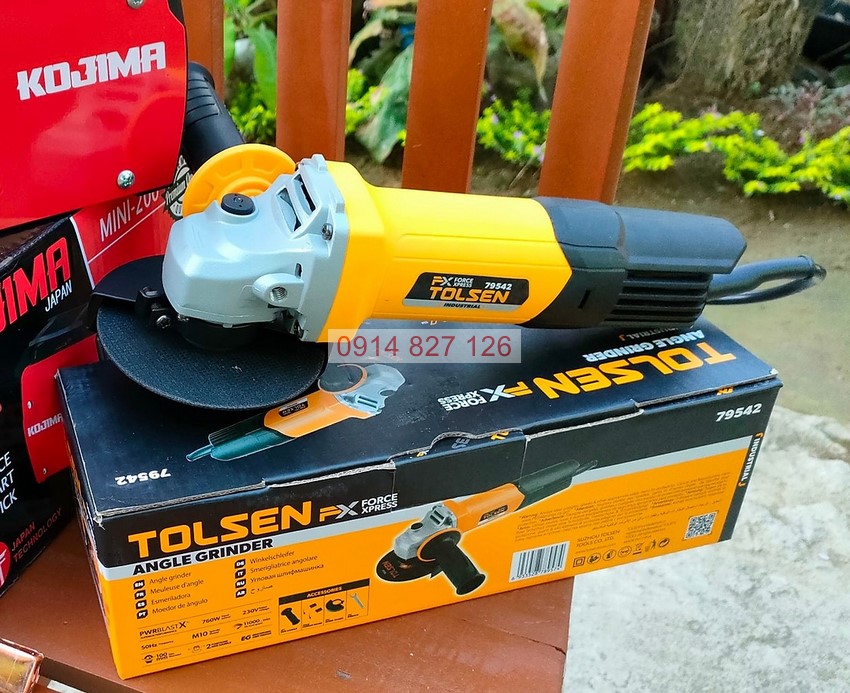 Máy cắt mài góc 760W TOLSEN 79542, đường kính đã 100mm, trục M10, tốc độ 11000v/p