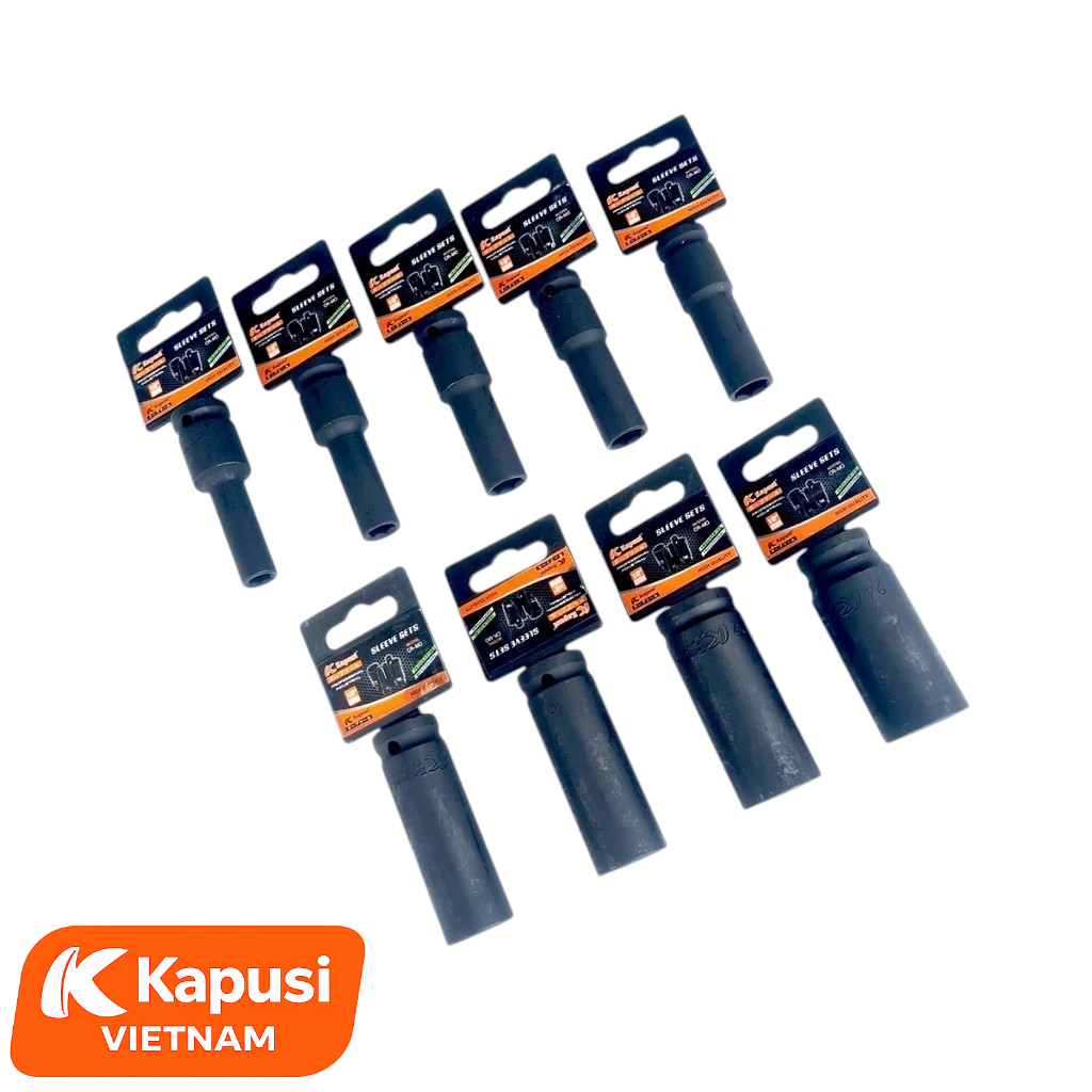 Đầu Khẩu Đen Dài Lẻ 1/2 Inch Thép Cr-Mo Kapusi - 6 Cạnh Chịu Lực Chống Biến Dạng Chuyên Dụng Cho Máy Pin Máy Hơi
