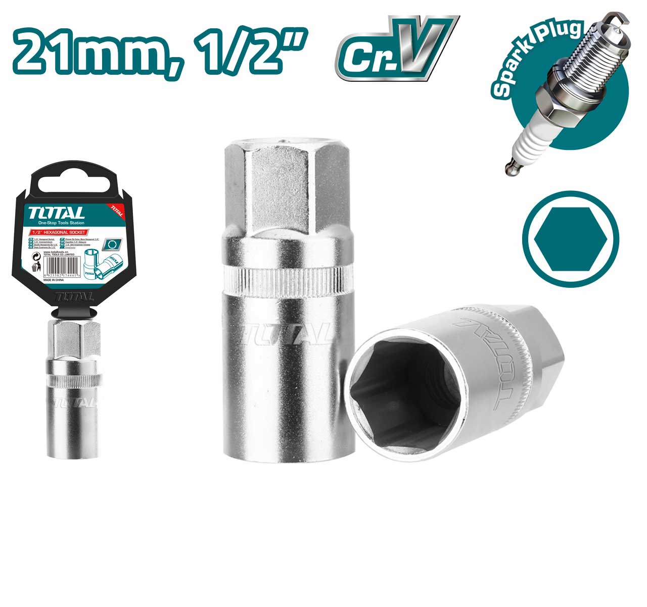 Đầu tuýp lục giác mở bugi xe máy 16mm và 21mm TOTAL THSPS12166 THSPS12216 chất liệu thép CR-V