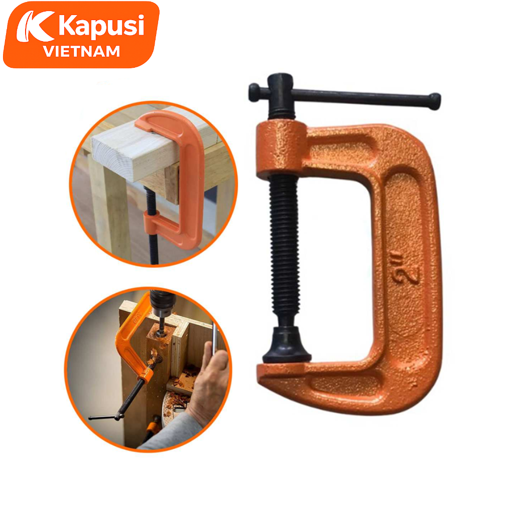 Cảo Chữ C Vam Kẹp Gỗ Cảo Kẹp Khung Cố Định Vật Liệu Kapusi Các Cỡ 2-3-4-5-6Inch Bằng Gang Cường Lực Siêu Bền BH 12 tháng