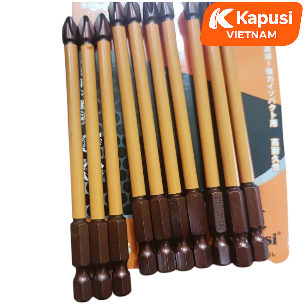 Mũi Bắt Vít 1 Đầu Cỡ 100mm Chân Lục Giác Kapusi K-7177 Thép S2 Nâu Thân Bọc Nhựa Đầu Bốn Cạnh PH2 Chịu Lực Momen Xoắn