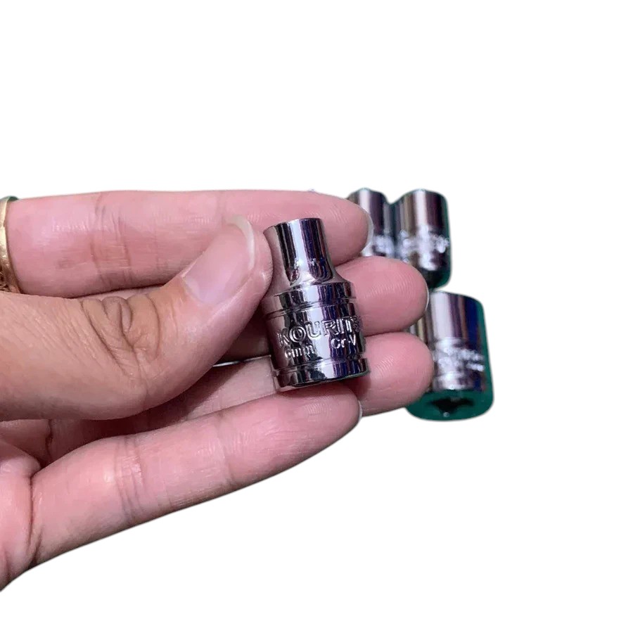 Đầu Tuýp Ngắn 3/8" KOURITSU Bán Lẻ Size 6mm Đến 19mm Thân Thép CRV Siêu Cứng - Khẩu Lục Giác Mạ Crom Chống Rỉ Sét Cho Tay Vặn, BH 12 Tháng
