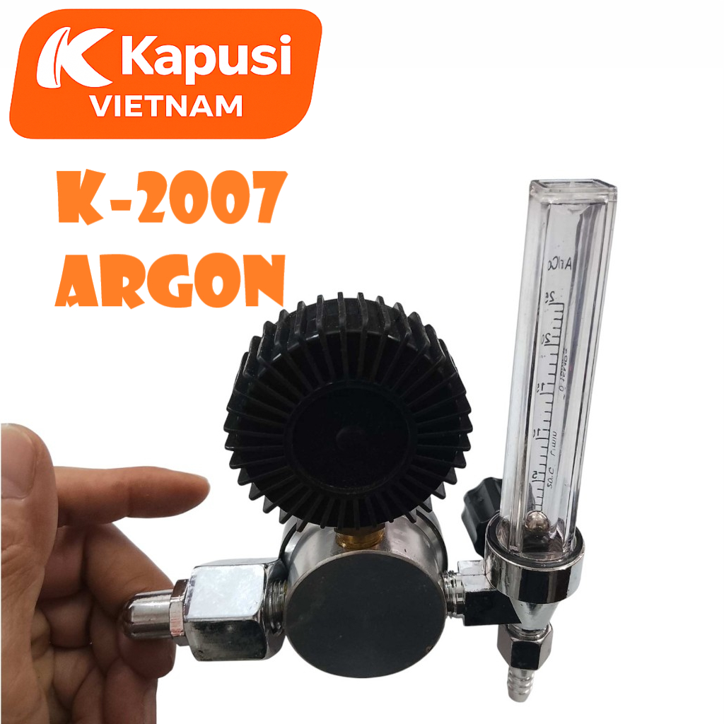 Cụm Đồng Hồ Đo Khí Argon Kapusi K-2007 – Áp Suất 3500psi, Cột Bi Polycarbonate, Ren Trong, Đầu Ra Đuôi Chuột, Bh 12tháng