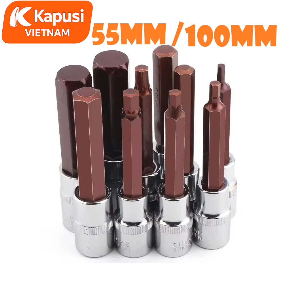 Bộ Đầu Tuýp Lục Giác 1/2 Inch Kapusi - Thép S2 Siêu Cứng - 2 Phân Loại 55mm & 100mm - Chống Tòe Đầu Tuyệt Đối