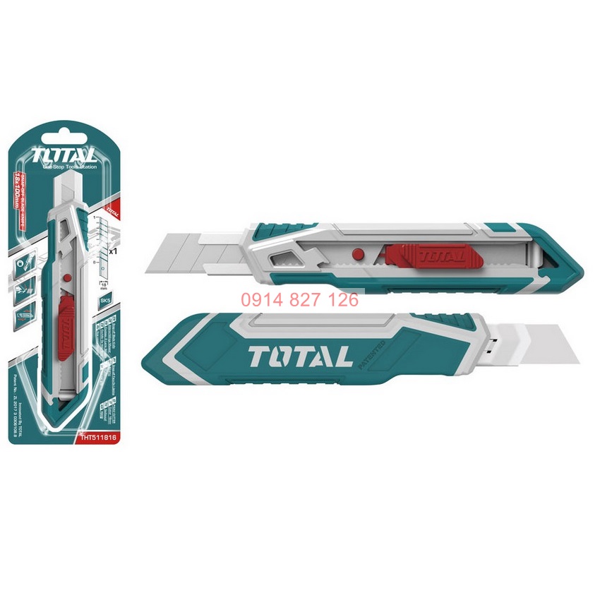 Dao rọc giấy cao cấp TOTAL THT511816 kèm theo 1 lưỡi dao chất liệu SK5 cắt giấy, rọc băng keo