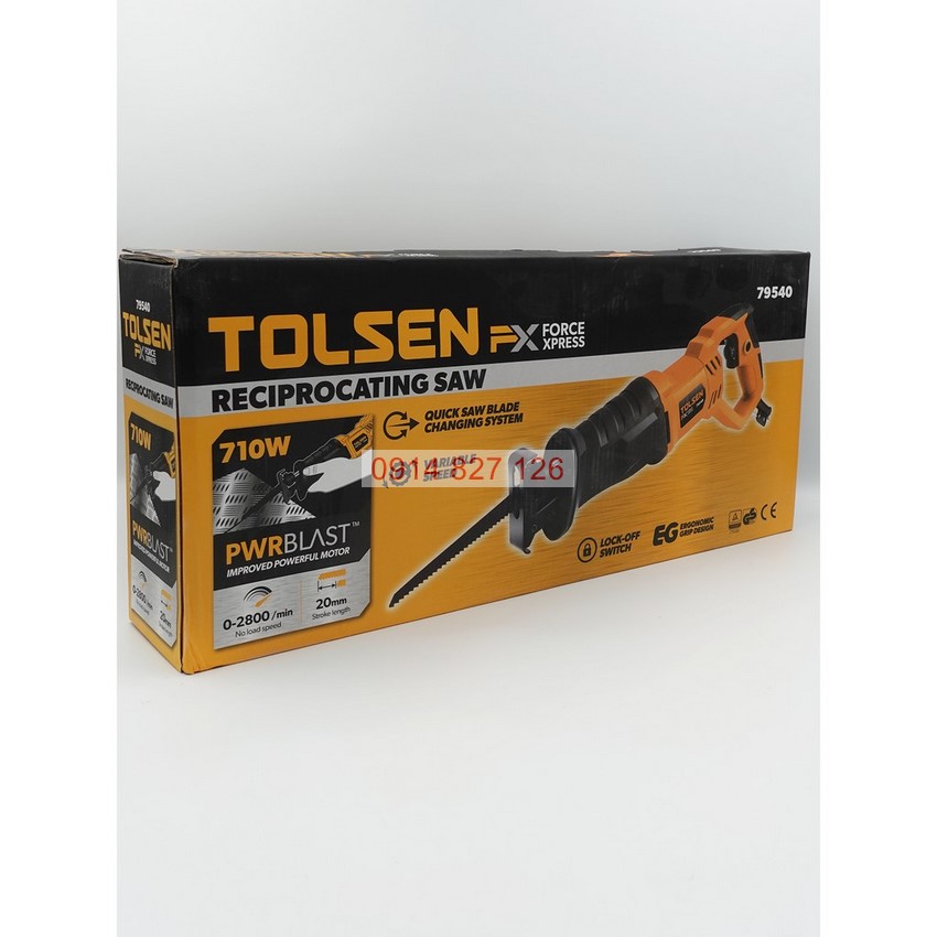 Máy cưa kiếm 710W TOLSEN 79540 có chổi than, chịu lực tốt, cưa gỗ, cưa sắt, cưa nhựa