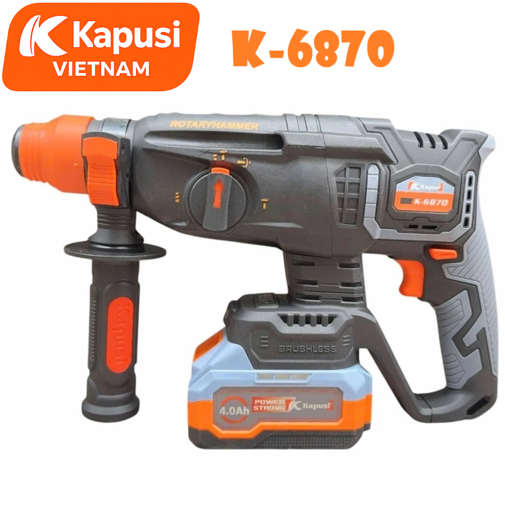 Máy Khoan Đục Bê Tông Pin 21V Kapusi K-6870 – Brushless, 3 Chức Năng, Lực Đập 3.0J, Đầu SDS, Khoan 26mm, BH 12 tháng