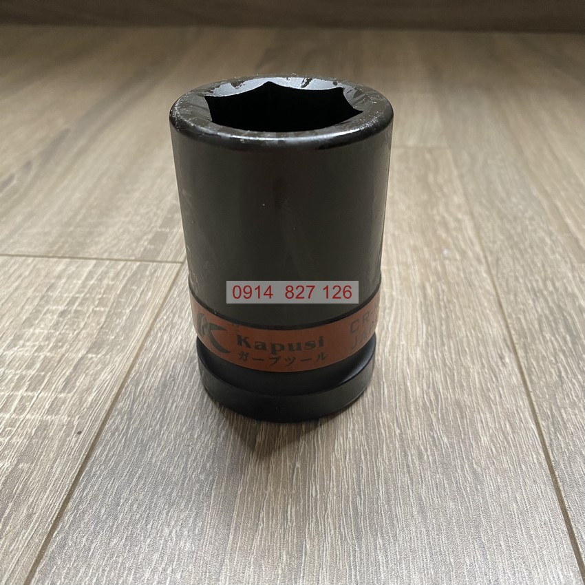 Đầu tuýp khẩu ngắn đen 1inch KAPUSI Nhật Bản cỡ từ 21-46mm, 6 cạnh thép Cr-Mo