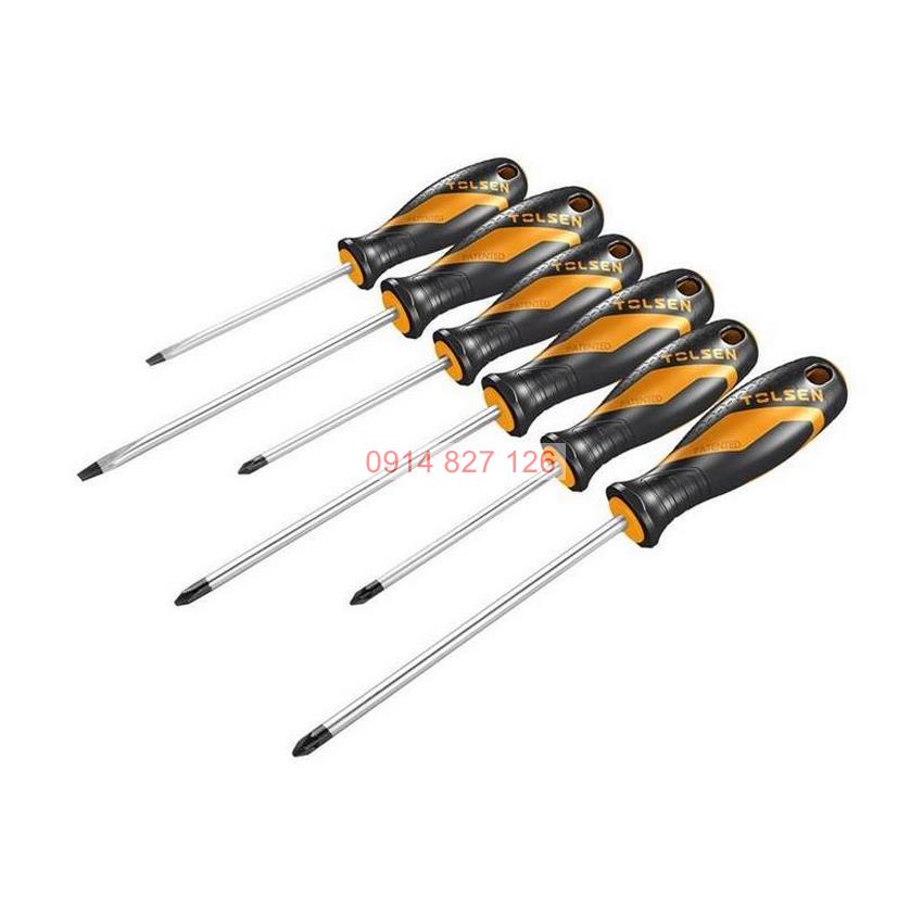Bộ tua vít cầm tay 6 chi tiết TOLSEN 20014, 4 vít bake và 2 vít đầu dẹp, thép cr-v