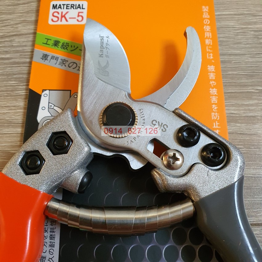 Kéo tỉa cây mũi ngắn KAPUSI Nhật Bản cao cấp thép SK5, cấu tạo lò xo dạng thép xoắn cỡ 19cm