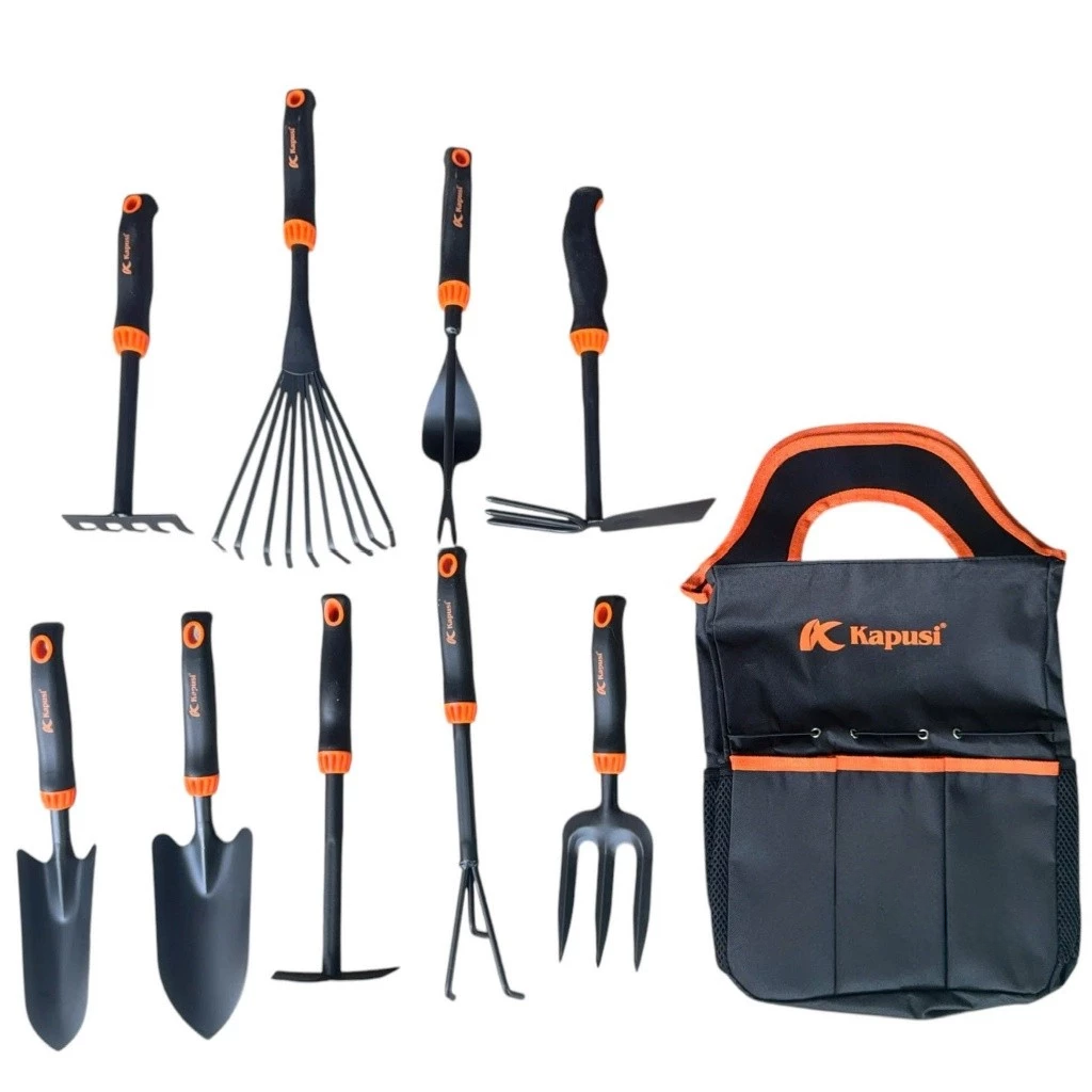 Bộ Dụng Cụ Làm Vườn Mini Kapusi K-8635 6 chi tiết, K-8636 9 chi tiết thép sơn tĩnh điện, Tay Cầm Nhựa ABS, Bh 12 tháng