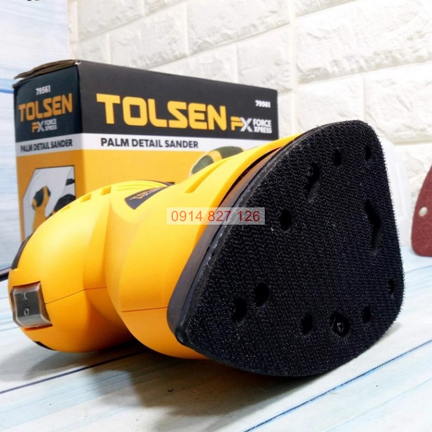 Mày chà nhám tam giác 200W TOLSEN 79561, đế nhám 140x140x90mm, độ nhám cao, cách điện kép