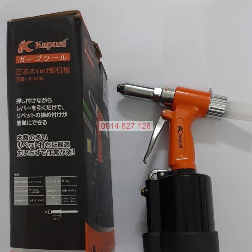 Máy rút đinh tán rive khí nén hãng KapusiK-6796 sử dụng trong ngành nhôm kính, cơ khí