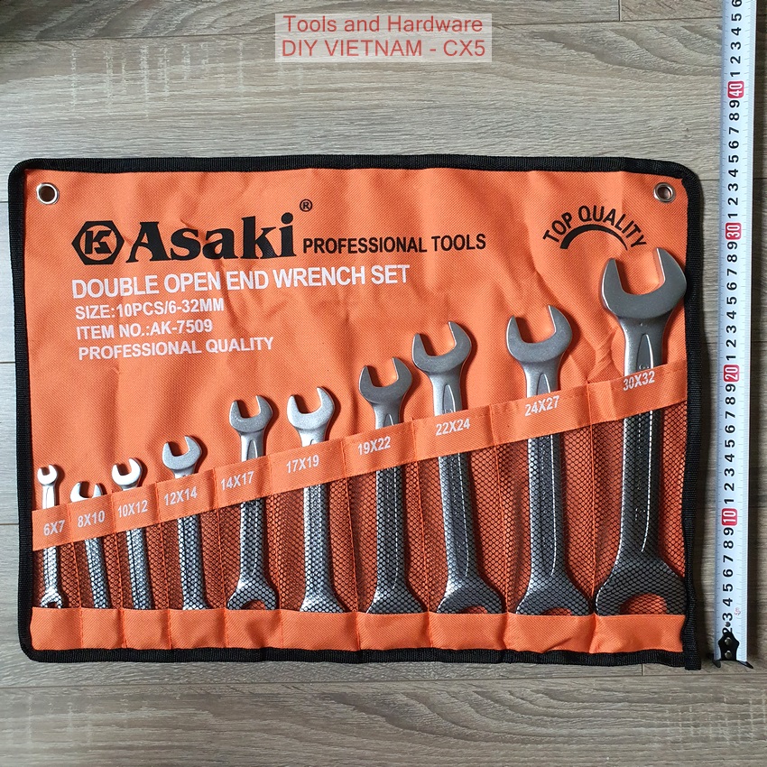 Bộ cờ lê 2 đầu mở hãng Asaki cao cấp, gồm 10 chi tiết từ 6x7 đên 30x32mm
