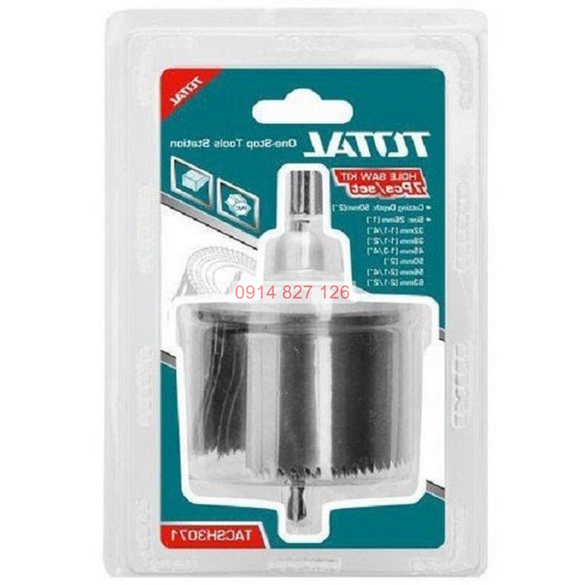 Bộ mũi khoét lỗ gỗ 7 chi tiết TOTAL TACSH3071 chất liệu thép đk lỗ khoét 26-32-38-45-50-56-63mm