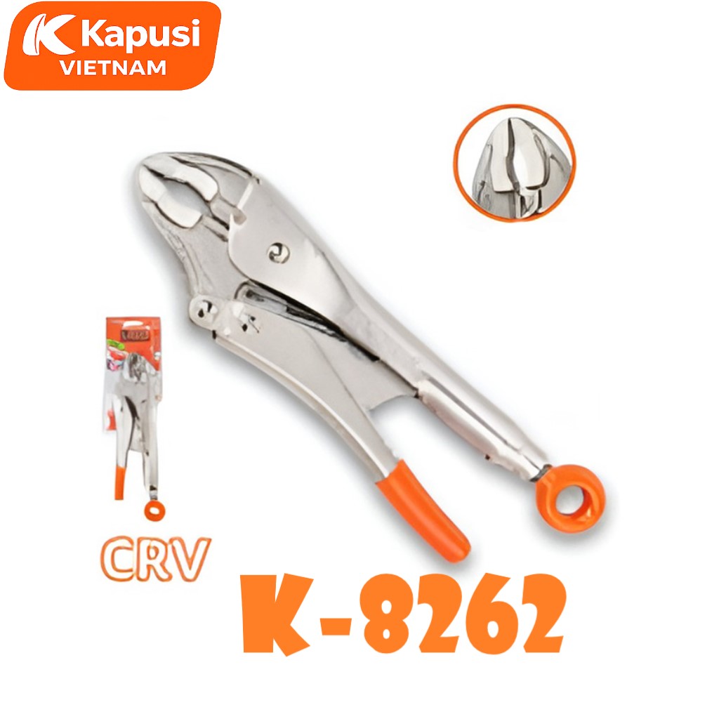 Kìm Chết 10 Inch KAPUSI Có Móc Treo Tăng Lực Độ Mở 65mm Bản Không Tay Bọc K-8262 và Có Tay Bọc K-8264, BH 12 tháng