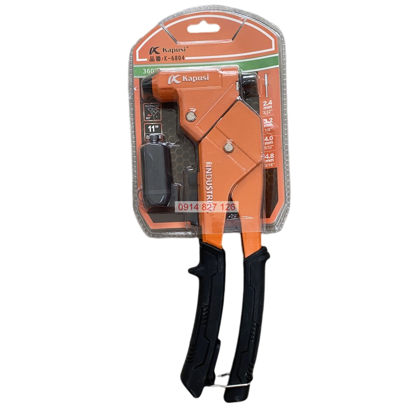 Kìm rút đinh tán rive KAPUSI K-6804 đầu xoay 360 độ, rút từ 2.4-4.8mm, chiều dài 288mm