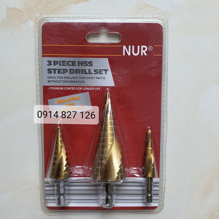 Bộ 3 mũi khoan tháp rãnh xoẵn và rãnh thẳng titanium 4-32mm khoan sắt, tôn, mui khoan thap, mui khoan khoet lo, Mũi khoan khoét lỗ, Mũi khoan tầng, Mui khoan tang