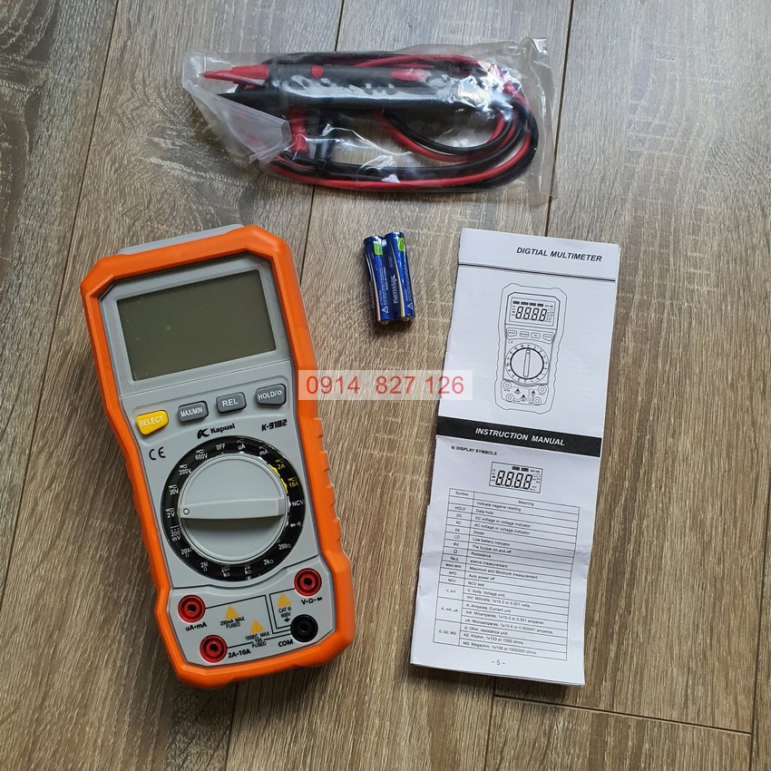 Đồng hồ điện tử vạn năng cao cấp K-9182 KAPUSI , màn LED đo điện AC, DC, NCV test