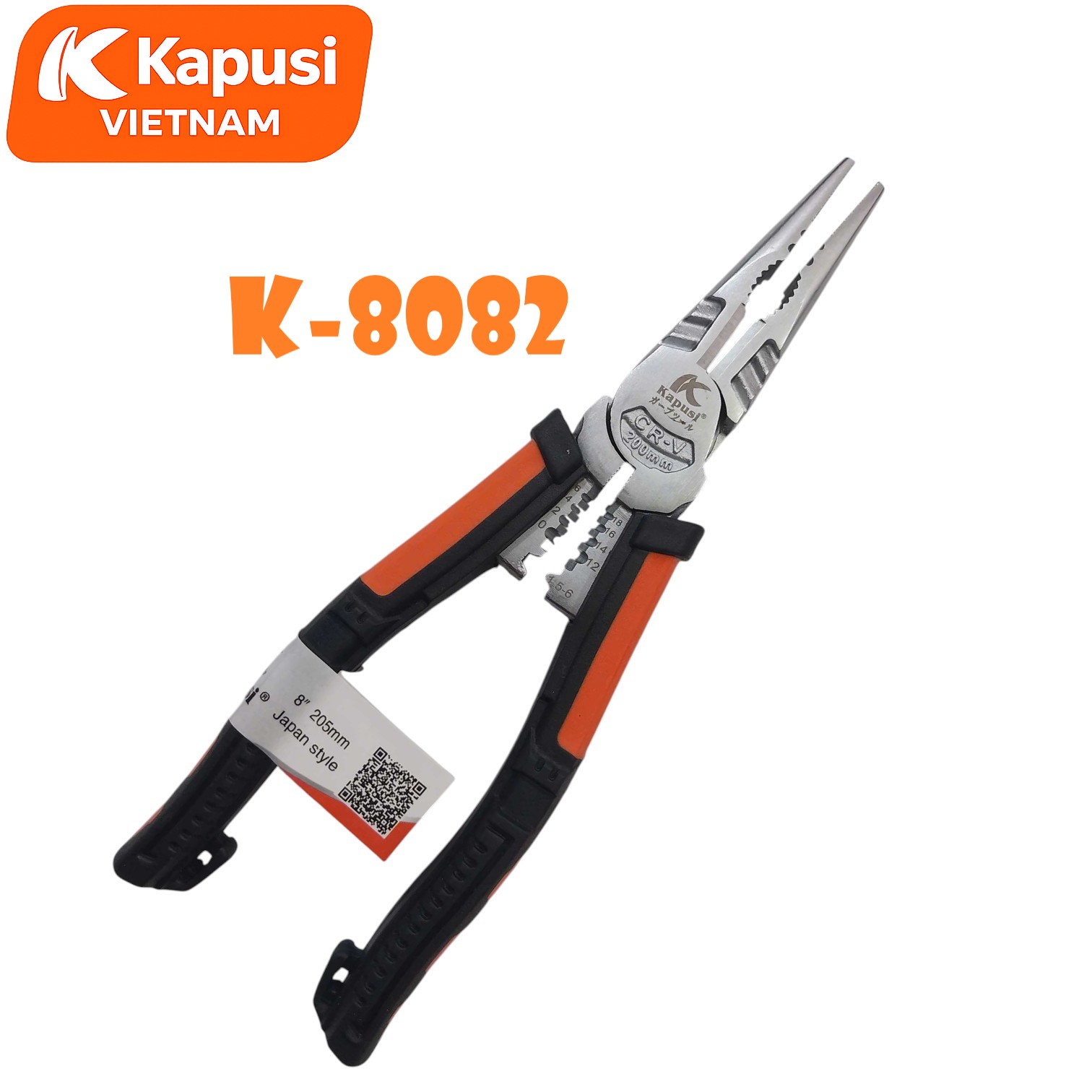 Kềm Nhọn Đa Năng Kapusi K-8082 - Kìm Mỏ Nhọn Cắt Tuốt Dây Thép CR-V 8 Inch Cao Cấp, BH 12 tháng