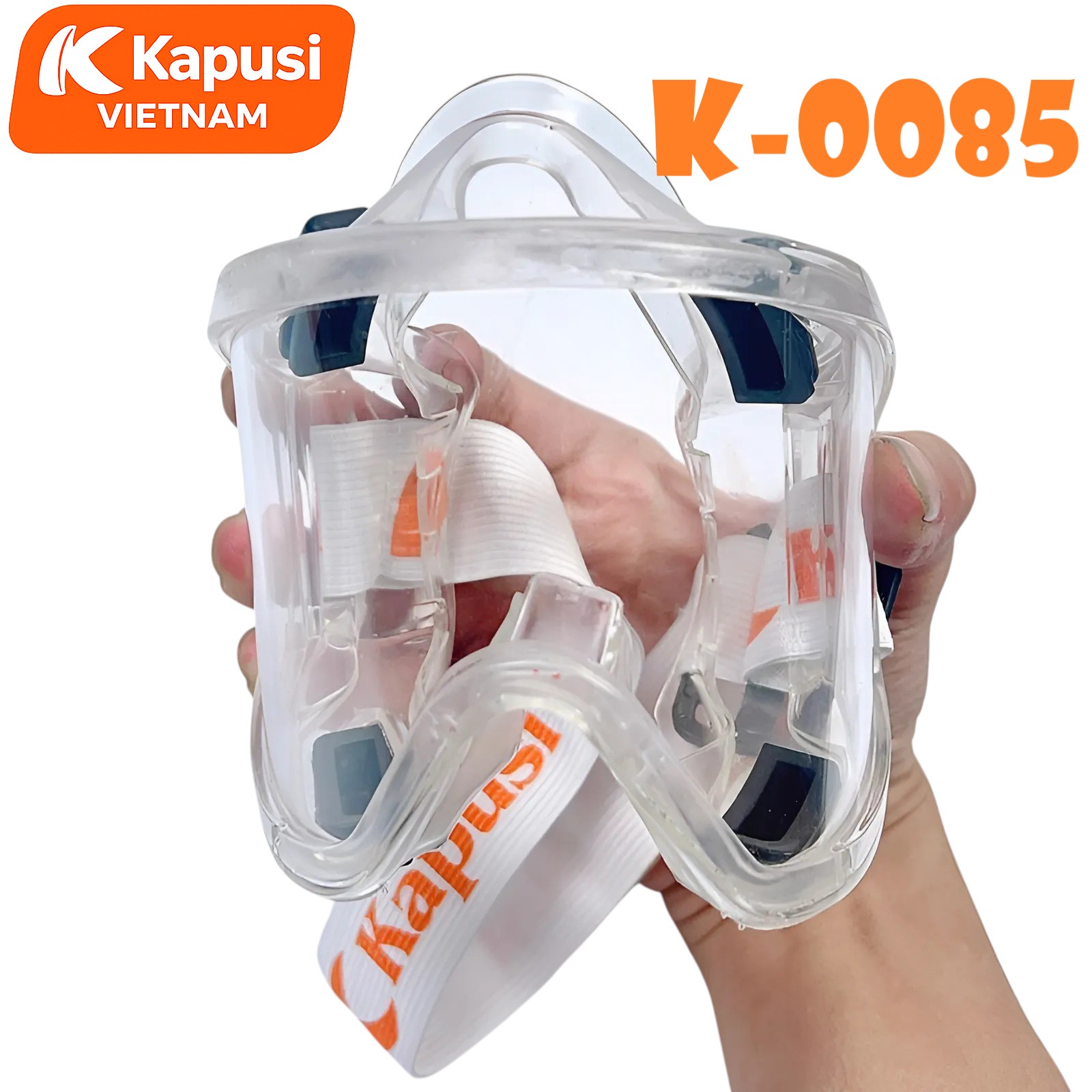 Kính Bảo Hộ Đa Năng KAPUSI K-0085 Dây Trắng Cam -Mắt Kính Polycarbonate Trong Suốt Chịu Lực Va Đập Chống Trầy Xước BH12T