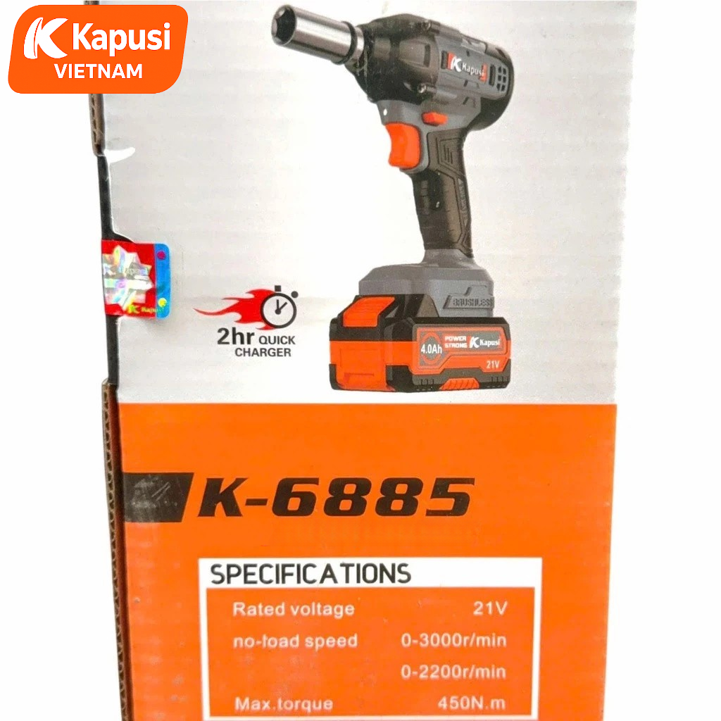 Máy Siết Bu Lông Dùng Pin 21V Kapusi K-6885 Động Cơ Không Chổi Than - Máy Bắn Ốc Lực Siết 450N.m Khỏe Khoắn, BH 12 tháng