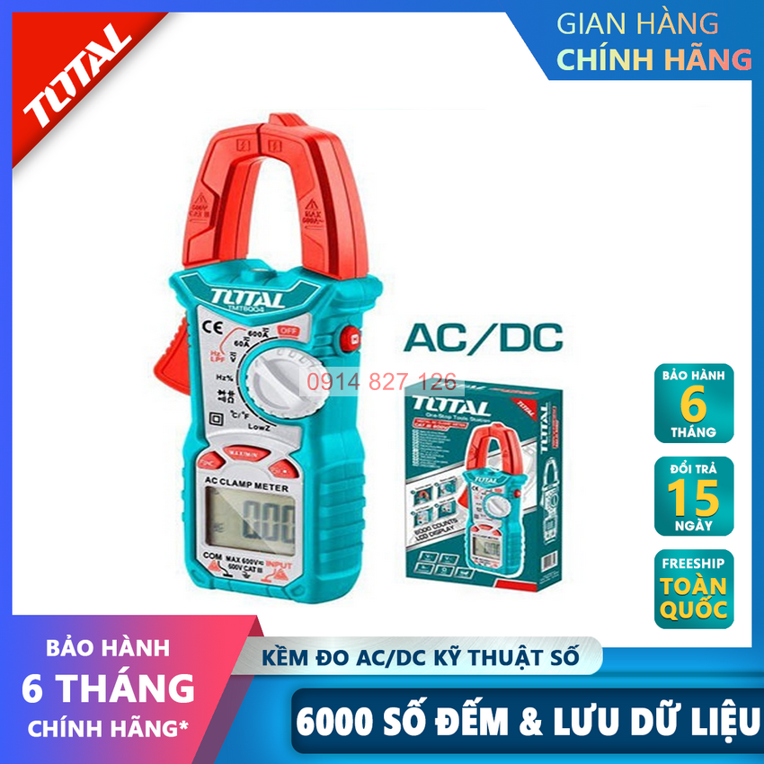 Kềm đo AC kỹ thuật số TOTAL TMT46003 ứng dụng cao Thiết bị điện vạn năng 6000 số đếm