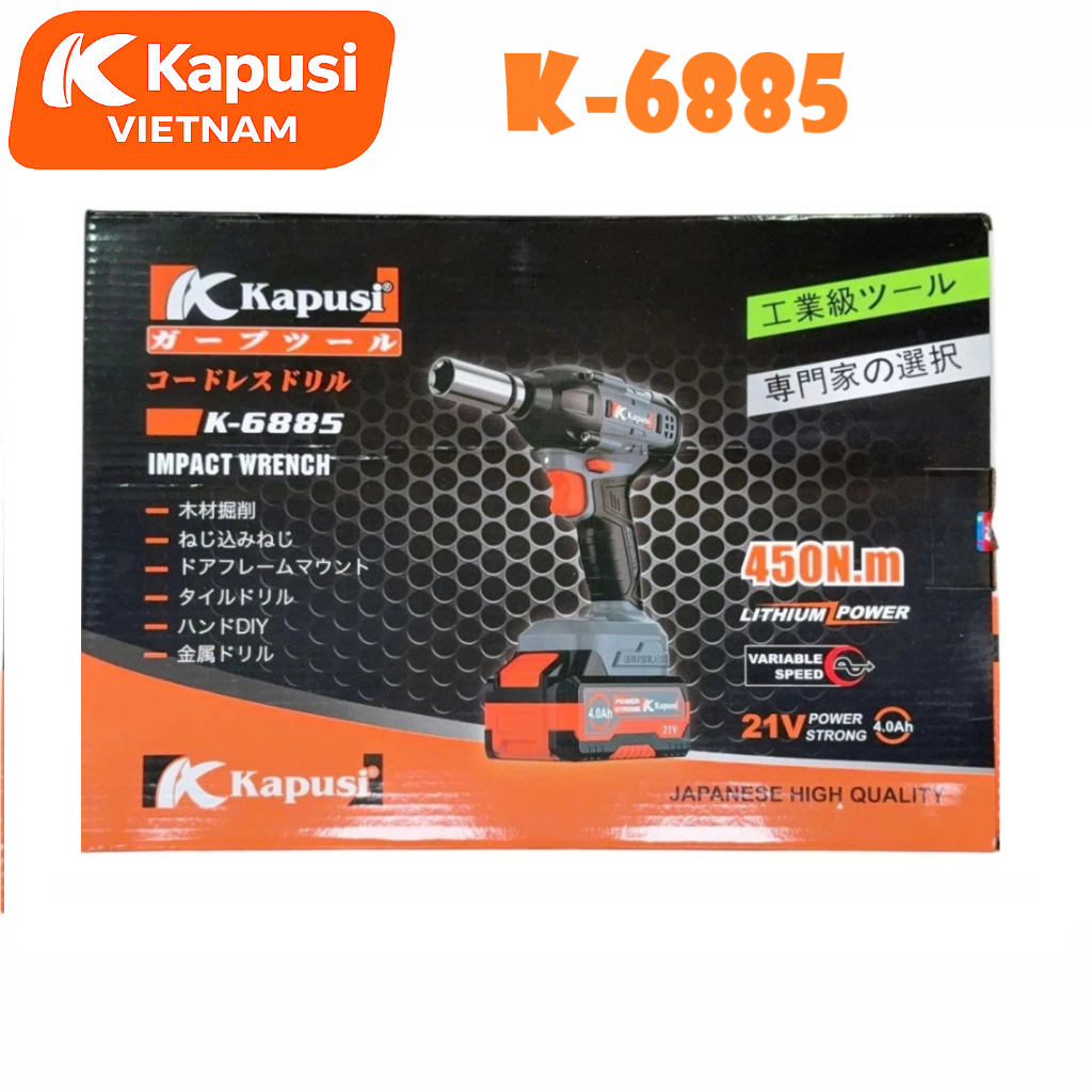 Máy Siết Bu Lông Dùng Pin 21V Kapusi K-6885 Động Cơ Không Chổi Than - Máy Bắn Ốc Lực Siết 450N.m Khỏe Khoắn, BH 12 tháng