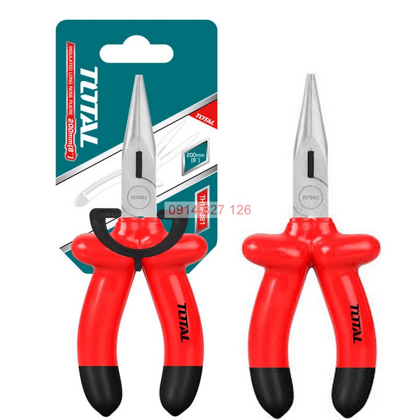 Kìm mỏ nhọn dài cách điện 1000V TOTAL THTIP381 8inch chất liệu thép C-rV siêu bền cứng