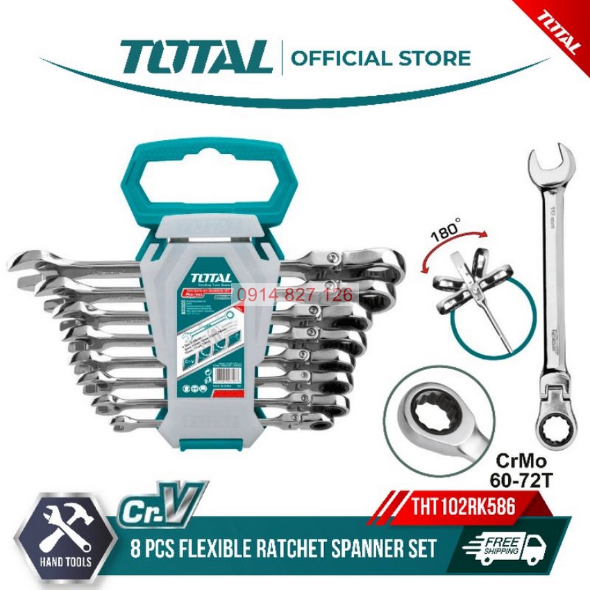 Bộ cờ lê vòng miệng tự động 8 chi tiết TOTAL THT102RK586 size 8-19mm