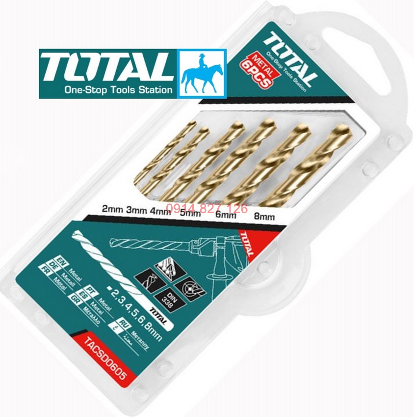 Bộ 6 mũi khoan kim loại TOTAL TACSD0605 có kích thước từ 2-8 mm