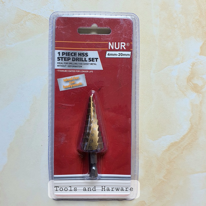 Mũi khoan tháp rãnh xoăn NUR chất liệu titanium các cỡ từ 4-12, 4-20, 4-32mm chuyên dụng khoan sắt, tôn,...
