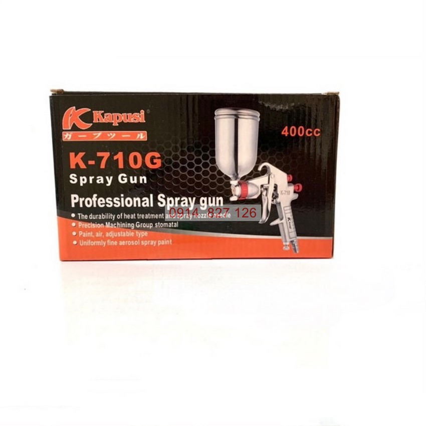 Súng phun sơn cầm tay K-710G KAPUSI K-4016, dùng khí nén, thân full kim loại