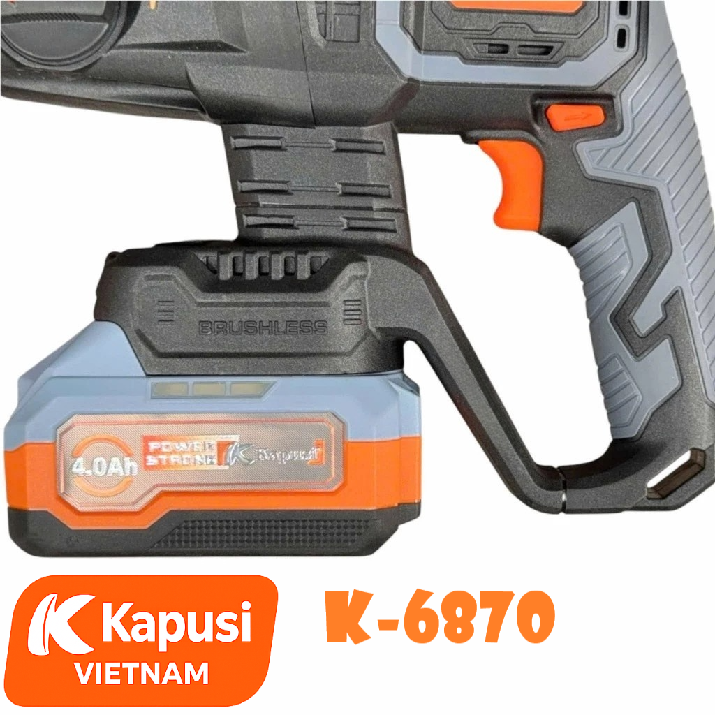 Máy Khoan Đục Bê Tông Pin 21V Kapusi K-6870 – Brushless, 3 Chức Năng, Lực Đập 3.0J, Đầu SDS, Khoan 26mm, BH 12 tháng