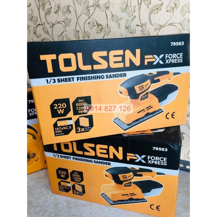 Máy chà nhám chữ nhật 220W TOLSEN 79563, đế nhám 187 x 92.5 mm, chịu lực tốt, cách nhiệt cao