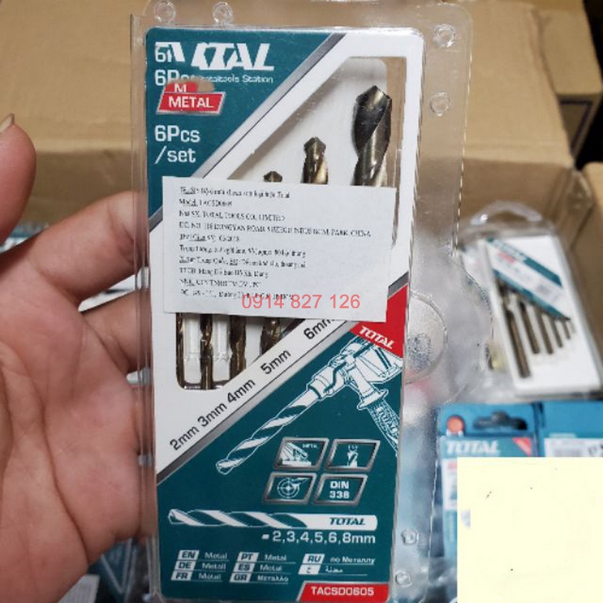 Bộ 6 mũi khoan kim loại TOTAL TACSD0605 có kích thước từ 2-8 mm